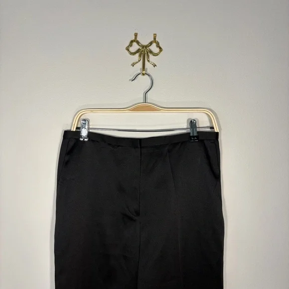 Black Satin Dress Pants Vintage Style Straight Leg Minimalist High Waist - Picture 4 of 12